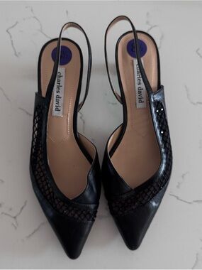 Charles David Angel Black Mesh Slingback Kitten Heels Women’s 8.5M NWOT